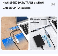 Connecteur multifonction OTG 2 en 1 Hub 60W PD Charge rapide Type C vers USB Câble OTG