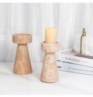 Bougeoirs en marbre en pierre de travertin beige pour la décoration intérieure