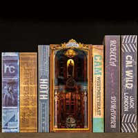 Kit de Diorama 3D Découpé au Laser : Scène de Bibliothèque avec Éclairage LED, Étagères Voûtées et Globe Céleste – Décoration DIY à Assembler pour Étagère à Livres