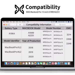 Batería Recargable de Polímero de Litio para Laptop <span class=keywords><strong>Macbook</strong></span> <span class=keywords><strong>Pro</strong></span> 2019 <span class=keywords><strong>2018</strong></span> <span class=keywords><strong>13</strong></span> Pulgadas 5100mAh A1989 A2251 A1964 Modelo OEM en Stock - Product Image 2