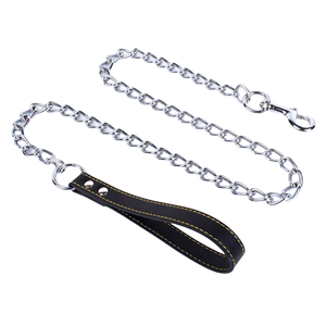 Correa antienredos para perros pequeños y medianos, cadena de metal con gancho giratorio y mango de cuero PU, correa de entrenamiento duradera - Product Image 1