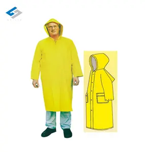 Водонепроницаемый толстый сверхпрочный ПВХ полиэфирный взрослый желтый пластиковый длинный мужской дождевик на заказ
