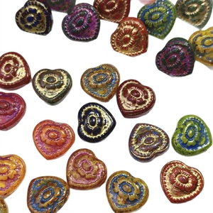 Perles en verre tchèque de la série géométrique Picasso, trou droit, faites à la main, motifs papillon, cœur, citrouille - Product Image 5