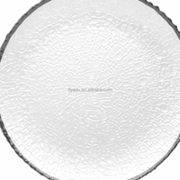 Plat en verre blanc rond vintage avec bord argenté, assiette de chargeur de 33cm, petit motif végétal pour fêtes, événements, ensemble pour hôtels
