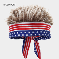 Chapeau drapeau américain marron avec perruque intégrée, écharpe décorative, étoiles et rayures, coiffe colorée pour fête de famille