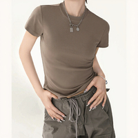T-shirt à manches courtes pour femme, coupe ajustée, coton et élasthanne respirant, style Y2K, avec éclairage EL, très tendance