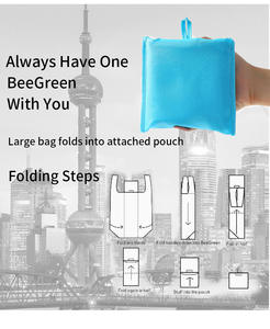 Sac fourre-tout pliable en polyester Ripstop personnalisé avec logo imprimé en usine, lavable en machine, réutilisable, sac de courses pliable en RPET - Product Image 3