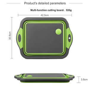 Tabla de cortar de plástico plegable portátil con colador <span class=keywords><strong>Cesta</strong></span> de bañera de plato plegable para acampar Barbacoa Preparación Cocina al aire libre - Product Image 5