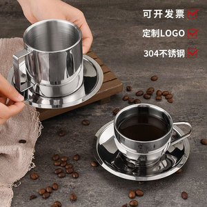 European Style 304 Stainless Steel Coffee Cup <b>Double</b> <b>Walled</b> Anti Scalding With Saucer Set For Tea And Coffee - Product Image 3