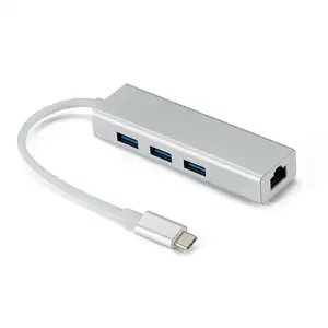 Adaptateur de Port réseau pour PC portable, métal alliage d'aluminium argent Type C 4 Ports USB3.0 HUB Plus