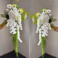 Bouquet de mariée cascade blanc de 100 cm, fleurs artificielles de phalaenopsis et d'hortensia, arrangement en soie fait main pour mariage