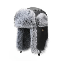 Bonnet d'hiver unisexe en cuir PU avec fourrure, doublure polaire épaisse, chaud, protège-oreilles, pour cyclisme, broderie jacquard, adulte