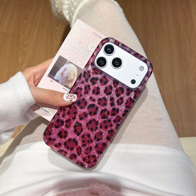 Fashionable purple Flash pink Leopard Print for IPhone17promax Premium Phone case  Plush