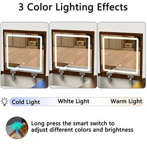 Escritorio de tocador DB que ahorra espacio con 10 cajones y luz LED regulable, mesa de maquillaje con espejo abatible y almacenamiento grande para hoteles - Product Image 6