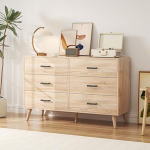 <span class=keywords><strong>Commode</strong></span> en bois moderne et traditionnelle à <span class=keywords><strong>6</strong></span> <span class=keywords><strong>tiroirs</strong></span>, coffre de rangement écologique et durable pour chambre et salon d'appartement - Product Image 2