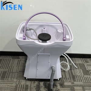 Kisen Bac de lavage capillaire portable le moins cher avec roulettes et verrous, sans tuyauterie, pour soins capillaires et spa, avec lumière LED, pour salon, hôpital, domicile - Product Image 1