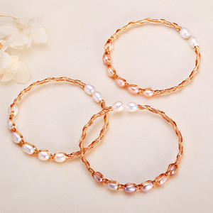 Minimalist Fashionable Zhuji Freshwater <b>Pearl</b> <b>Bracelet</b> Feminine Temperament Rice <b>Pearl</b> Copper <b>Gold</b>-Plated Winding <b>Pearl</b> Bangles - Product Image 1