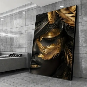 Abstract nero africano donna tela arte stampa moderna decorazione da parete grande elegante oro Splash pittura per soggiorno - Product Image 6