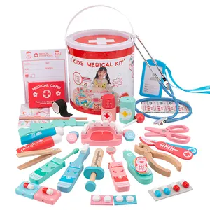 便携式儿童医生男女注射套件木制医疗包婴儿假装玩室内听诊器玩具