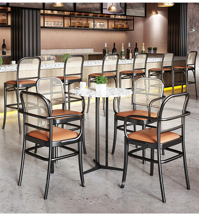 Nordic Modern French Style Solid Wood With Dining Chairs Rattan Backrest Hotel Restaurant Cafe Shop Bar Chair