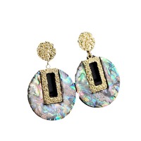 Boucles d'oreilles grandes et tendance de style européen et américain, en pierre naturelle, coquille d'ormeau rétro, design exagéré, niche unique