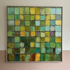 Pintura al Óleo Abstracta con Textura de Mosaico, Naturaleza Muerta Verde y Dorada, Lienzo Grande Hecho a Mano, Arte de Pared para Decoración del Hogar y Hoteles - Product Image 3