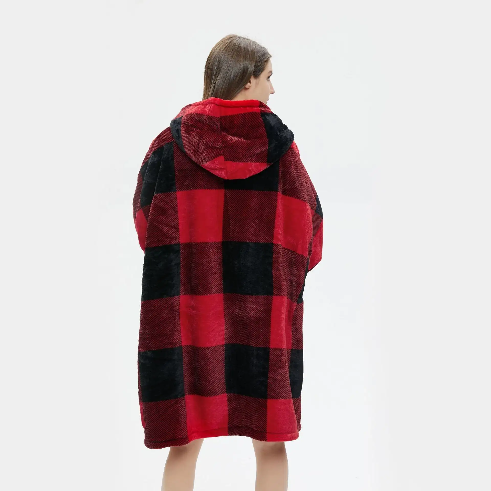 Factory Wholesale Sherpa Wool Oversized Hoodie Blanket Comfortable Modern Floral   Dot Pattern Woven Technique