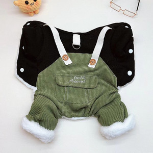 Pet Fleece-Lined <b>Overalls</b> Black And Green Patchwork <b>Winter</b> Four-Legged Clothing For Small Medium Dogs - Product Image 3