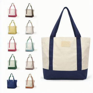 Grand sac fourre-tout en toile de coton robuste, personnalisé avec logo imprimé, réutilisable, avec fermeture éclair à lettres, sac long - Product Image 1