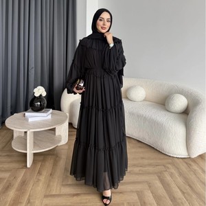 J-278 2026 Nuovo Abito Islamico da <span class=keywords><strong>Donna</strong></span> Traspirante a Doppio Strato in Chiffon con Volant Annodati e Forma ad A - Product Image 3