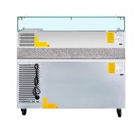 Table de préparation réfrigérée commerciale haut de gamme avec comptoir en granit massif et couvercle en verre transparent pour usage traiteur