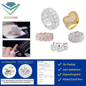 Hiphop <span class=keywords><strong>ring</strong></span> van 925 zilver met moissanite diamanten, verguld met 18k goud, voor mannen. - Product Image 6