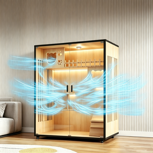 Grande <span class=keywords><strong>maison</strong></span> pour chat en bois avec porte en verre ventilée, villa intérieure pour chat avec plateforme d'escalade, griffoir et espace <span class=keywords><strong>de</strong></span> <span class=keywords><strong>repos</strong></span> - Product Image 3