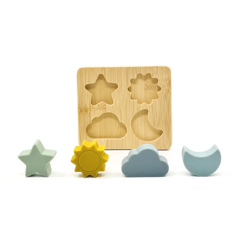 Baby Soft Geometric Puzzle 4 Pieces Silicone Geometric Shapes Puzzle Sorting Play Set Educational Toy for 10 months+ Boy
