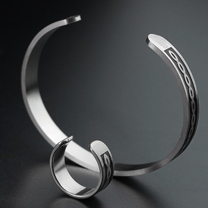 Men Women Pure Stainless Steel <b>Bracelet</b> Ring Adjustable Cuff Arthritis Relief Healing Energy Jewelry <b>Set</b> Couple Gift Wholesale - Product Image 4