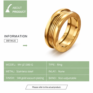 Anillo de acero inoxidable con círculos superpuestos y chapado al vacío en oro de 14K - Product Image 2