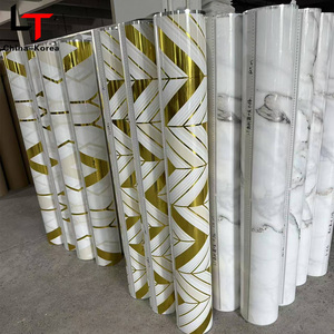 فيلم <span class=keywords><strong>PVC</strong></span> LT أبيض بتصميم رخامي مذهب، رقائق ختم حراري للألواح الجدارية، أبواب WPC، ألواح UV، فيلم زخرفي للأثاث بلمعان عالٍ - Product Image 2