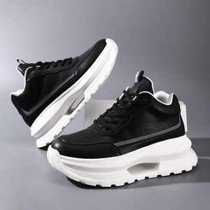 Chaussures de sport Torre à semelle épaisse avec rehaussement interne invisible de 8 cm, doublure en maille, blanches, printemps-automne, nouveau style rétro, décontractées et polyvalentes - Product Image 3