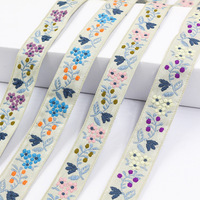 Cintas Jacquard con Motivo Floral de Color Pálido de 2 cm