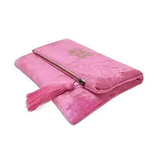 High Quality Portable Elegant Velvet Evening Bag Purse For Women Ladies Bags Clutch Bag Custom Makeup Bag With Embroidered Logo