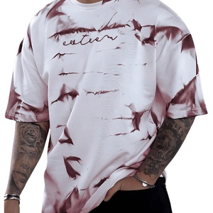 Graphic <b>Tie</b> Dye Knitted T-Shirt Letter Print Crew Neck Short Sleeve Casual Summer Tee Tops <b>Men's</b> Anti-Wrinkle & Breathable - Product Image 3