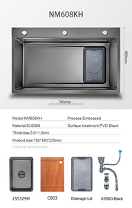 Nhà Máy Bán buôn handmade Nano đen chất lượng cao 304 thép không gỉ ba lỗ hiện đại duy nhất Bát Bồn Rửa Nhà Bếp - Product Image 6