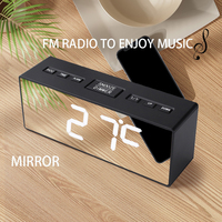 Moderner Minimalistischer Elektronischer FM-Radio LED-Spiegel Tisch Digitaler Multifunktionaler Wecker mit Schlummerfunktion Kalender Temperaturanzeige