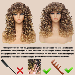 Perruque afro bouclée longue de 20 pouces avec frange, perruque volumineuse en cheveux humains bouclés, sans colle, style naturel et facile pour les femmes noires - Product Image 5