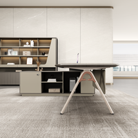 Bureau de direction moderne modulaire en forme de L avec pieds en métal en forme de A, plateau en placage de bois, armoire de rangement, mobilier de bureau commercial
