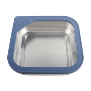 Boîte alimentaire carrée en acier inoxydable avec couvercle en plastique bleu, hermétique, anti-fuite, compartiment unique, boîte à lunch - Product Image 1