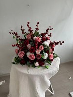 H475 Burgunderrote Handgefertigte Hochzeitsblumen-Arrangement Künstlicher Calla-Lilien-Strauß Rose Hortensie 60cm Blumenball Tischdekoration