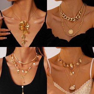 Européen Américain Métal Fleur Géométrique Collier Lumière De Luxe Rétro Vintage Bracelet Distinctif Style Hip Hop Chaînes Bijoux - Product Image 1