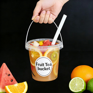 32 oz Custom Logo <b>Plastic</b> Drink Boba <b>Barrel</b> Wholesale Takeaway Disposable Fruits Container Pp Clear Bucket Cups With Lid Handle - Product Image 3