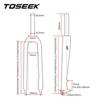 Fourche de VTT TOSEEK en fibre de carbone, fourche rigide pour vélo de montagne, frein à disque, 9x100mm, taille de roue 29er 24-28 pouces, Fat Bike BMX